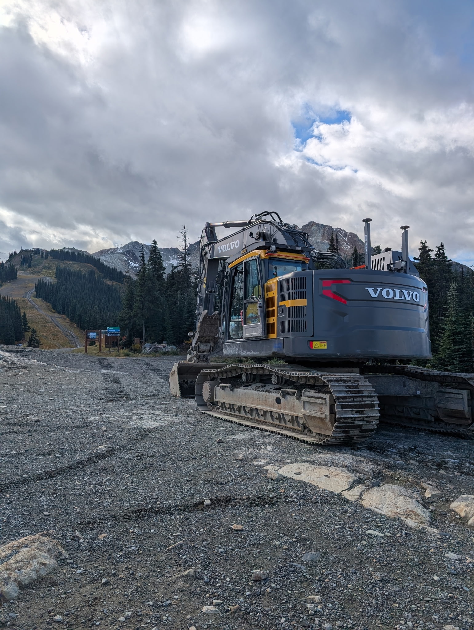 Volvo excavator high alpine Whistler mountain construction